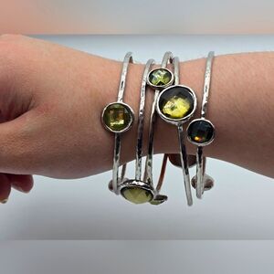 Silver and Green Gemstone Bangle Set